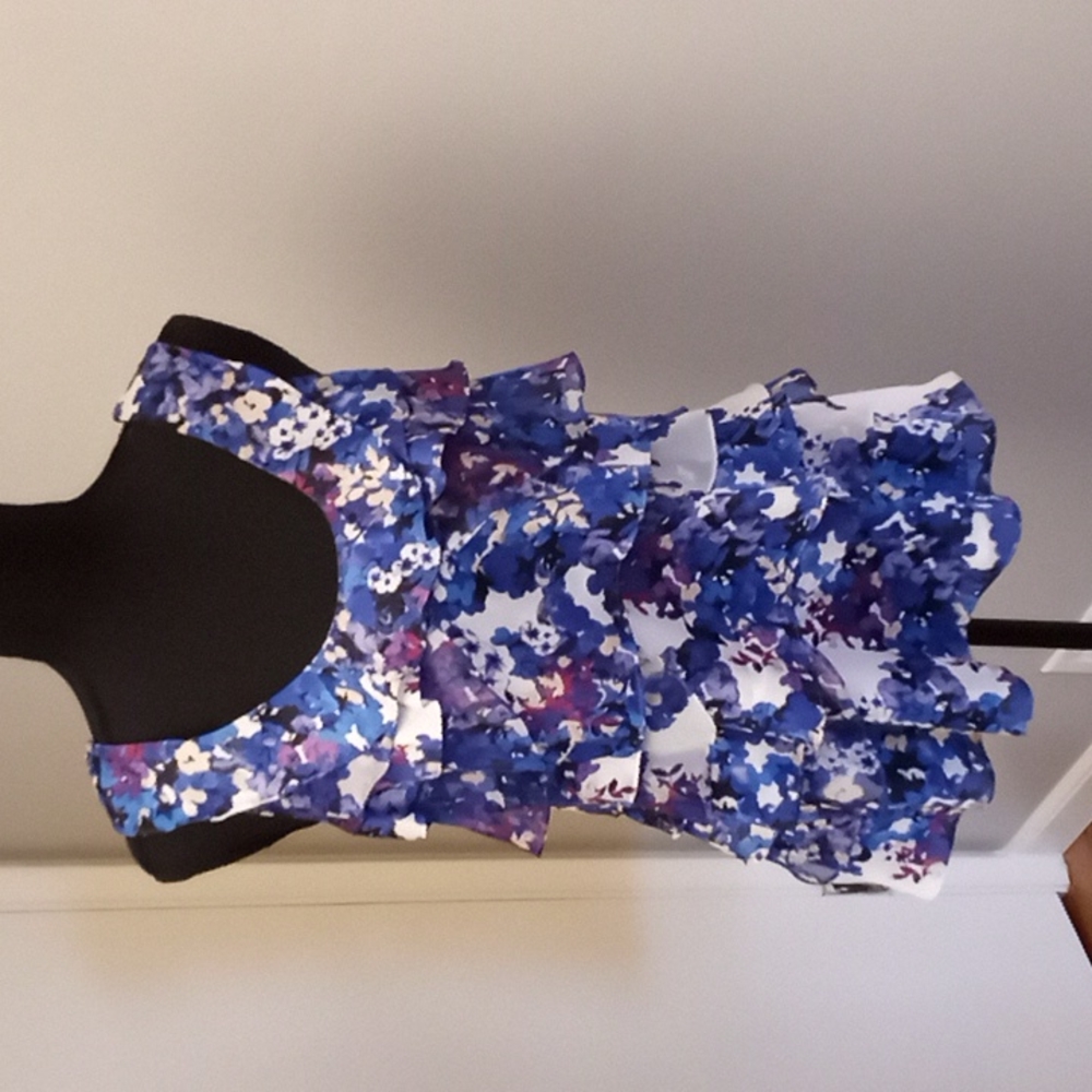 White House Black Market Multicolor Floral Ruffle Blouse